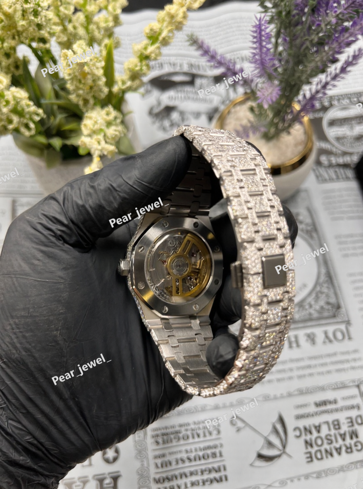 Bust Down VVS Moissanite Stainless Steel Arabic Dial Watch