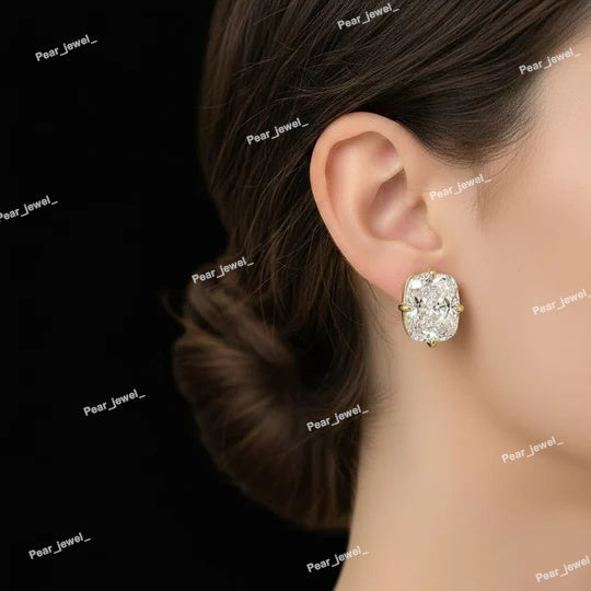 Cushion Cut Moissanite Diamond Stud 925 Silver Classic Luxury Jewelry