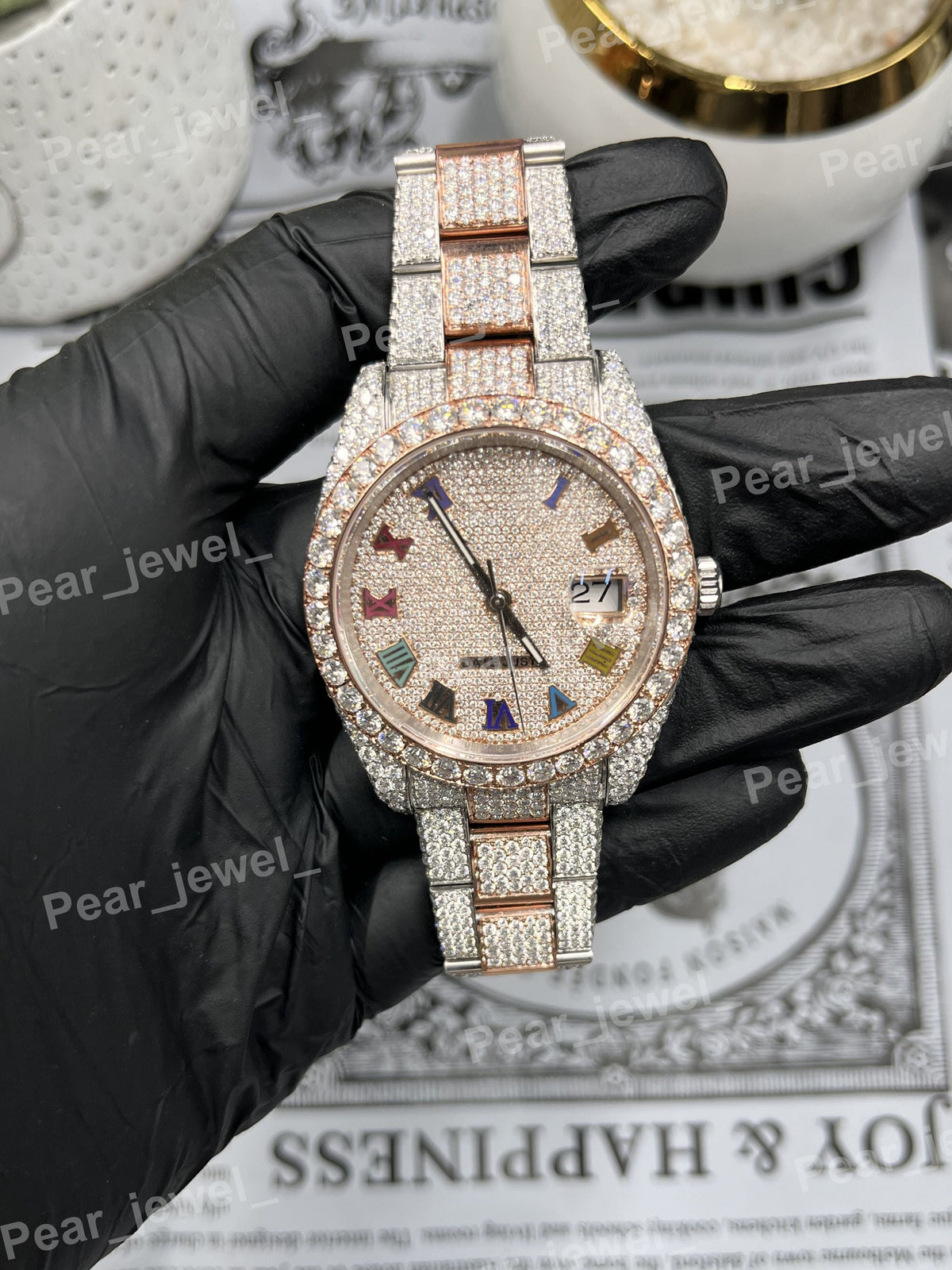 VVS Moissanite Diamond Iced Out Stainless Steel Roman Dial Bust Down Watch