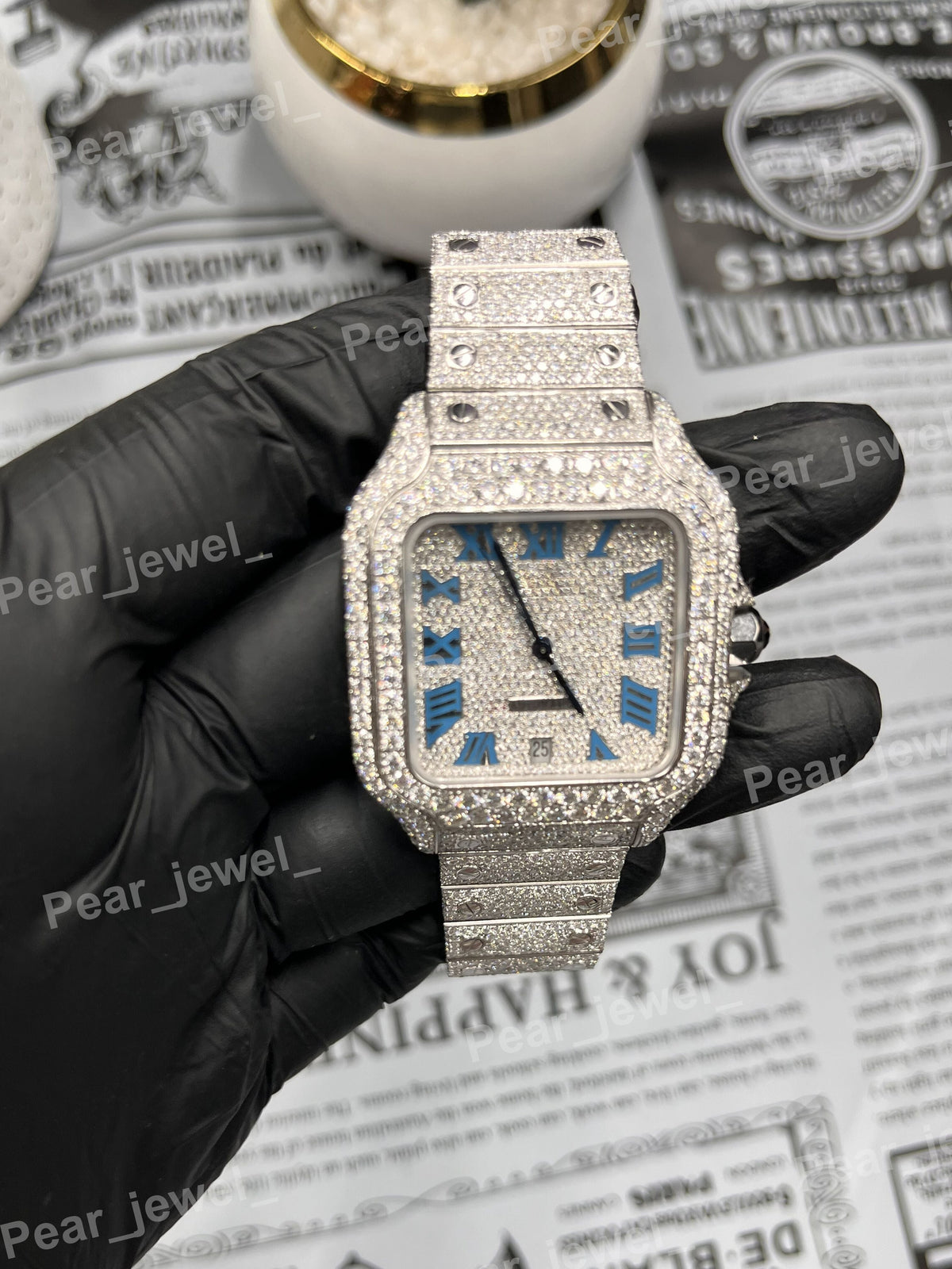 Stainless Steel Iced Out Roman Dial VVS Moissanite Diamond Wrist Watch