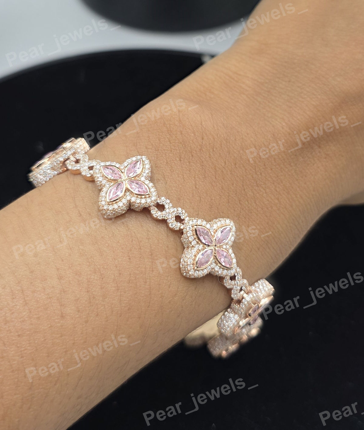 Iced Out Infinity And Floral Design 925 Sterling Silver VVS Moissanite Unisex Wear Bracelet