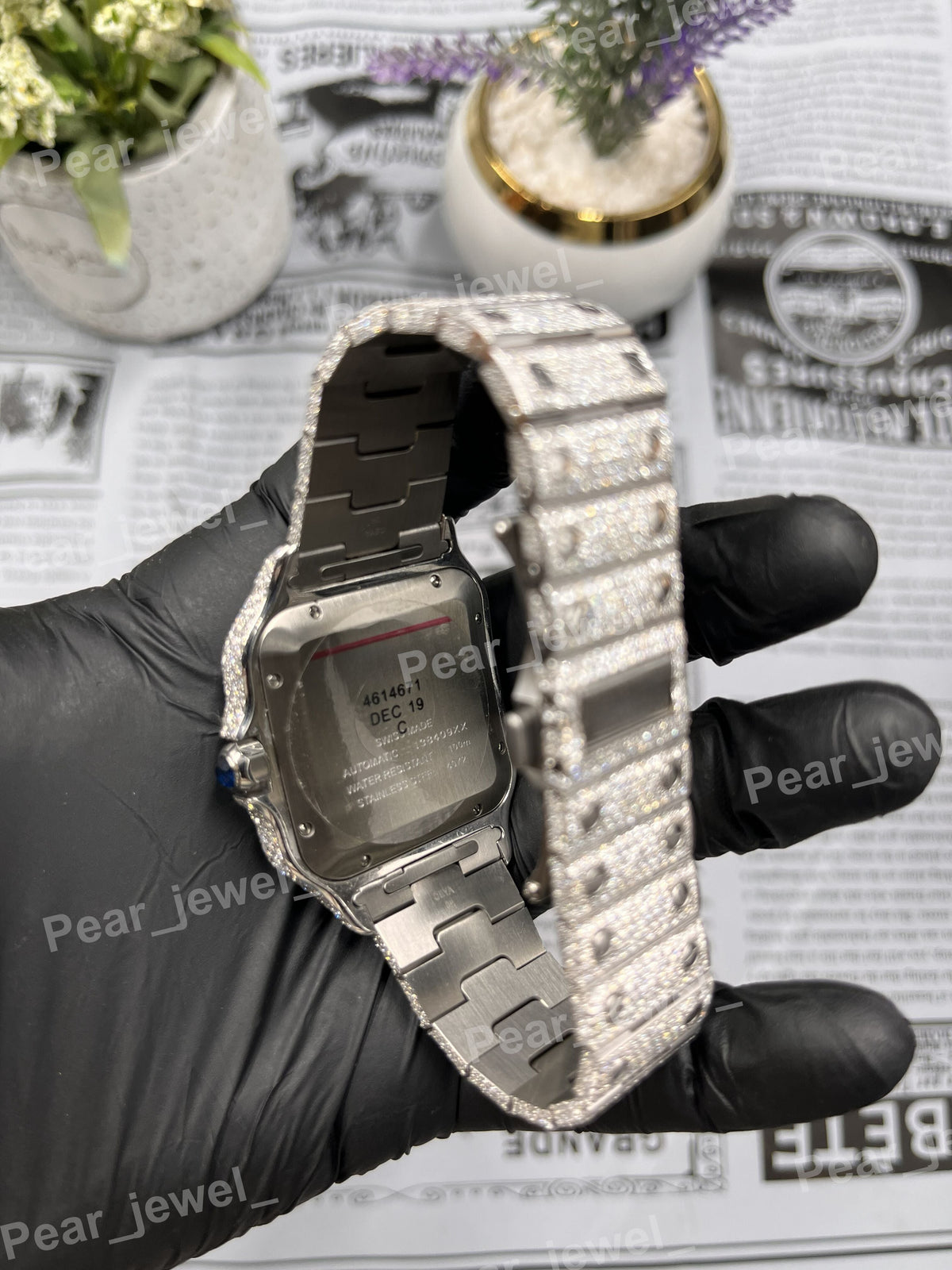 Stainless Steel Iced Out Roman Dial VVS Moissanite Diamond Wrist Watch