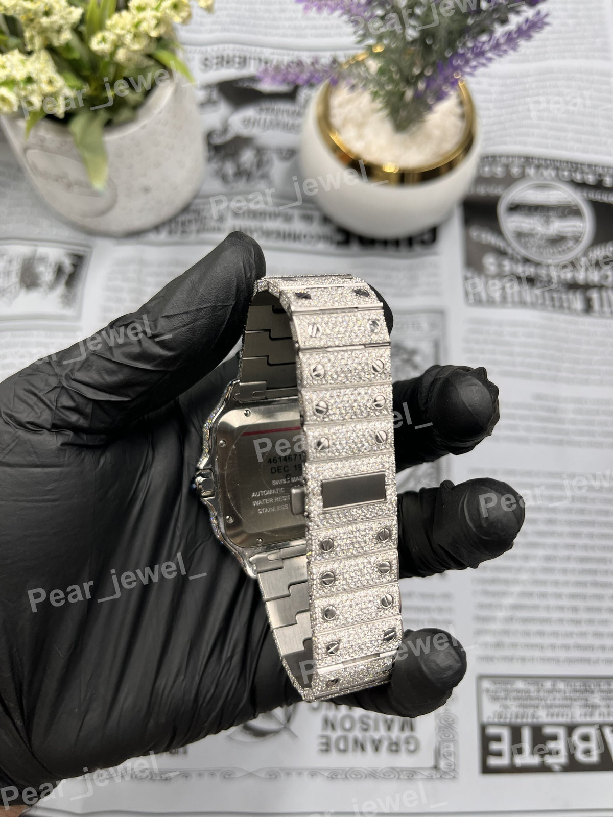 Stainless Steel Iced Out Roman Dial VVS Moissanite Diamond Wrist Watch