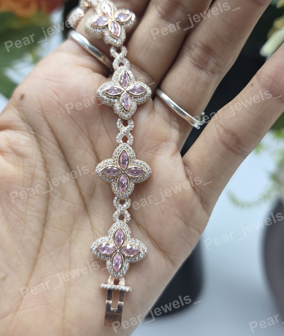 Iced Out Infinity And Floral Design 925 Sterling Silver VVS Moissanite Unisex Wear Bracelet