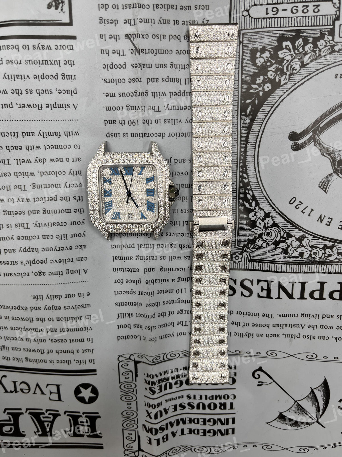 Stainless Steel Iced Out Roman Dial VVS Moissanite Diamond Wrist Watch