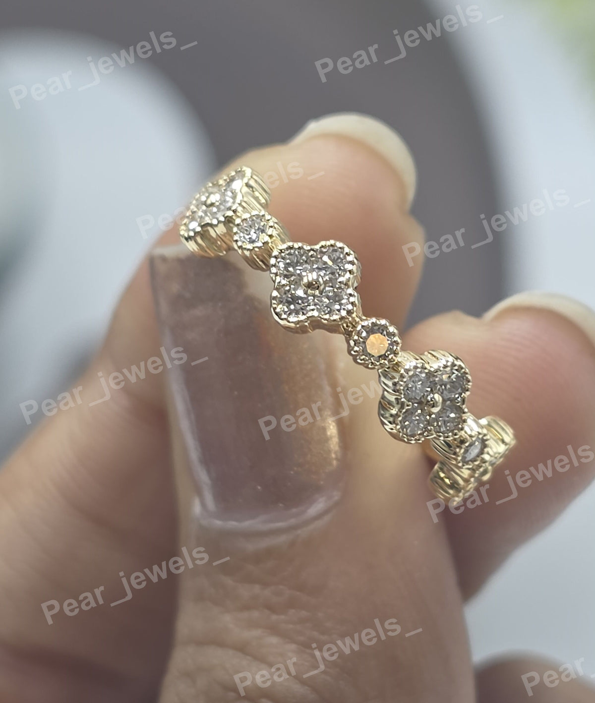 925 Silver Clover Half Eternity VVS Moissanite Diamond Band For Women Wear