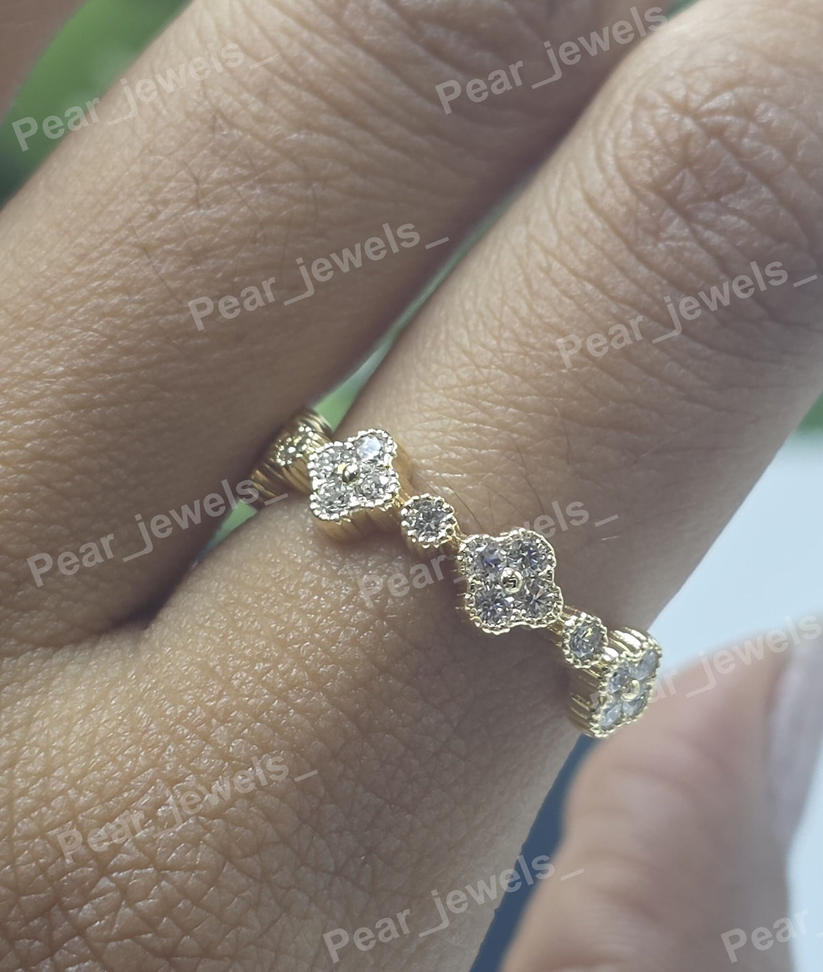 925 Silver Clover Half Eternity VVS Moissanite Diamond Band For Women Wear
