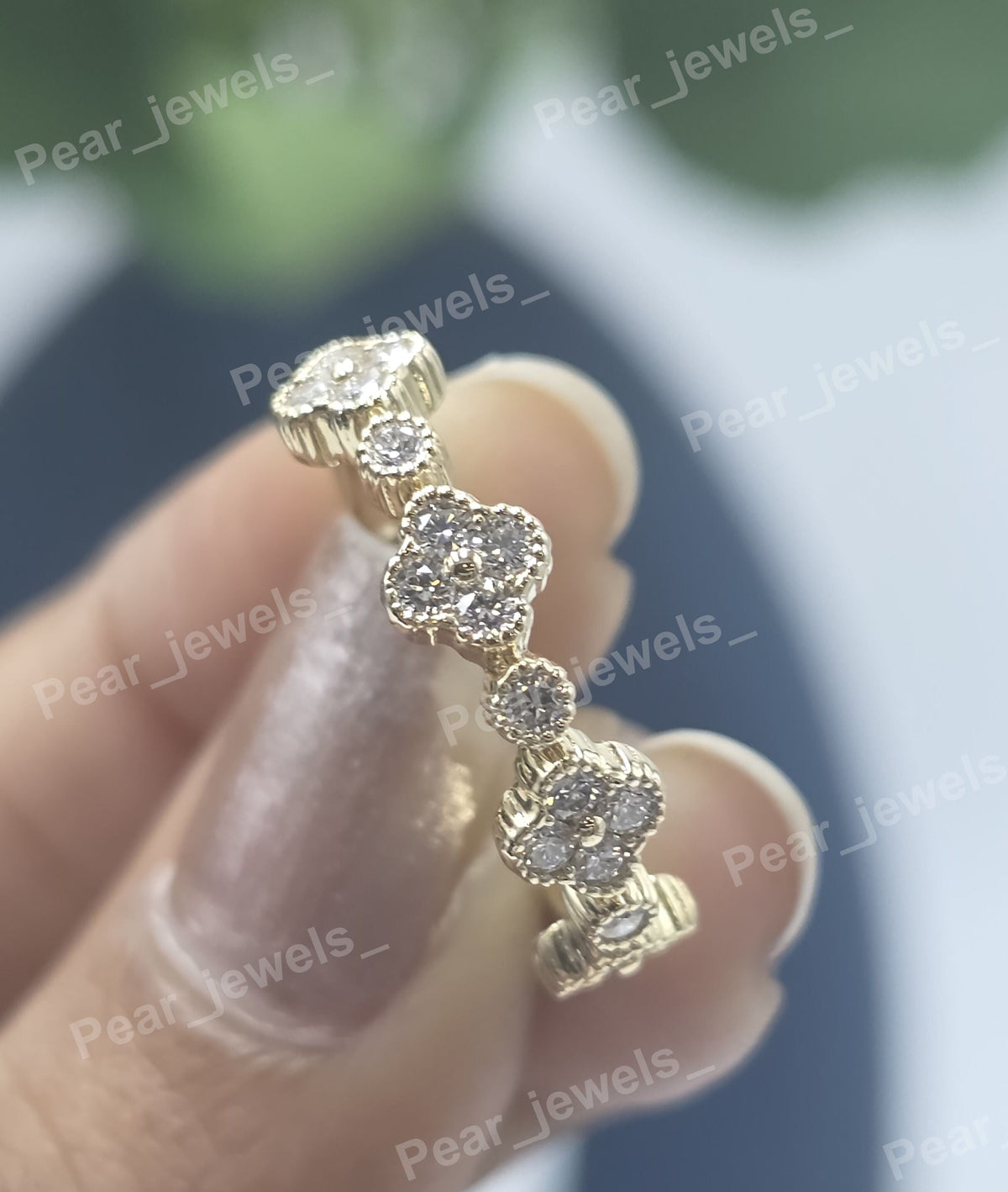 925 Silver Clover Half Eternity VVS Moissanite Diamond Band For Women Wear
