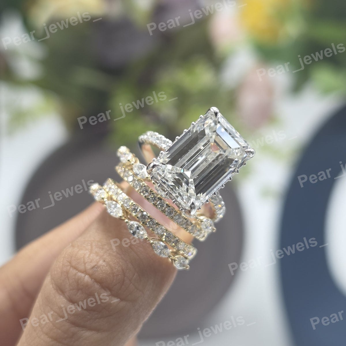 Emerald Cut Moissanite Iced Out 925 Silver Sparkling Wrist Wear Ring For Women