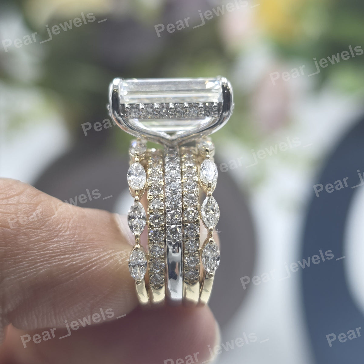 Emerald Cut Moissanite Iced Out 925 Silver Sparkling Wrist Wear Ring For Women
