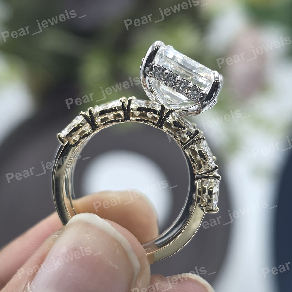 Emerald Cut Moissanite Iced Out 925 Silver Sparkling Wrist Wear Ring For Women