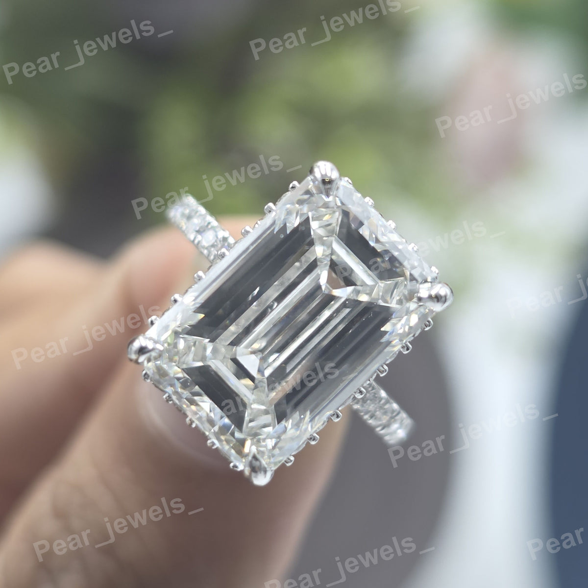 Emerald Cut Moissanite Iced Out 925 Silver Sparkling Wrist Wear Ring For Women