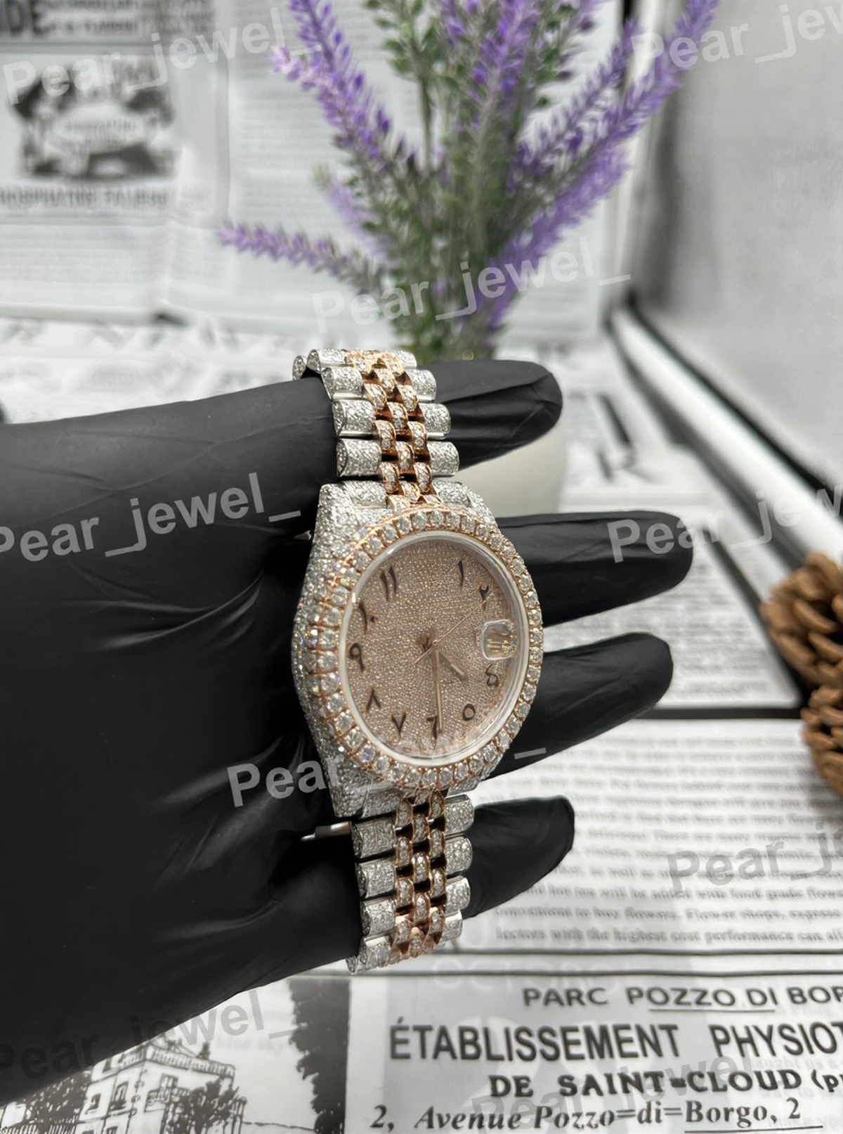 Iced Out Stainless Steel Arabic Case Dial VVS Moissanite Wacth Bust Down Watch