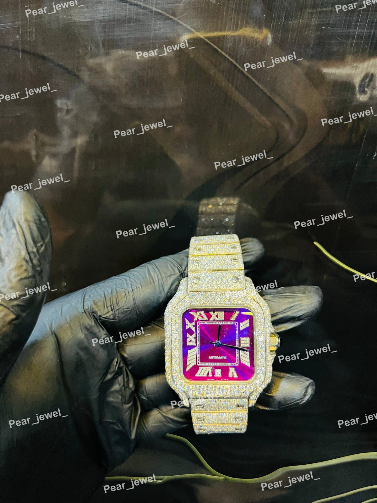 Iced Out VVS Moissanite Dimaond Stainless Steel Roman Dial Watch