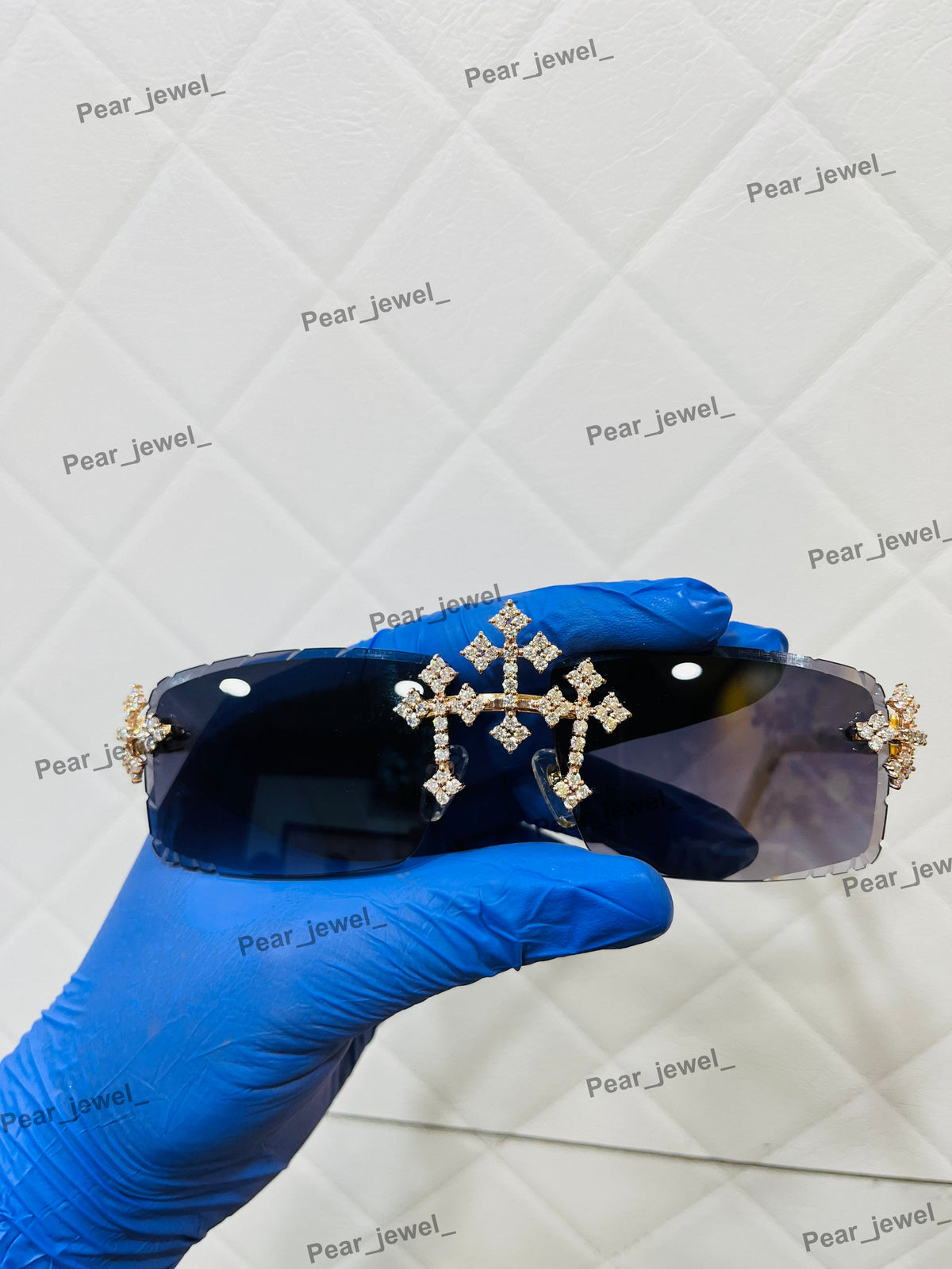 Iced Out Moissanite Daimond Cross Rimless HipHop Sunglasses For Unisex