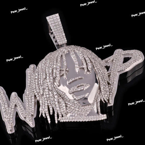 Iced Out 925 Silver Bling Face Letter Pendant Moissanite Diamond Look