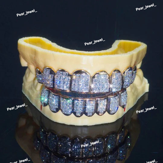 Iced Out Moissanite Diamond Grillz Set Hip Hop Bling Custom Style Party Wear Gift