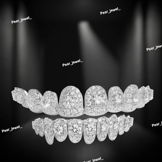 Iced Out Moissanite Diamond Grillz HipHop Bling Custom Silver
