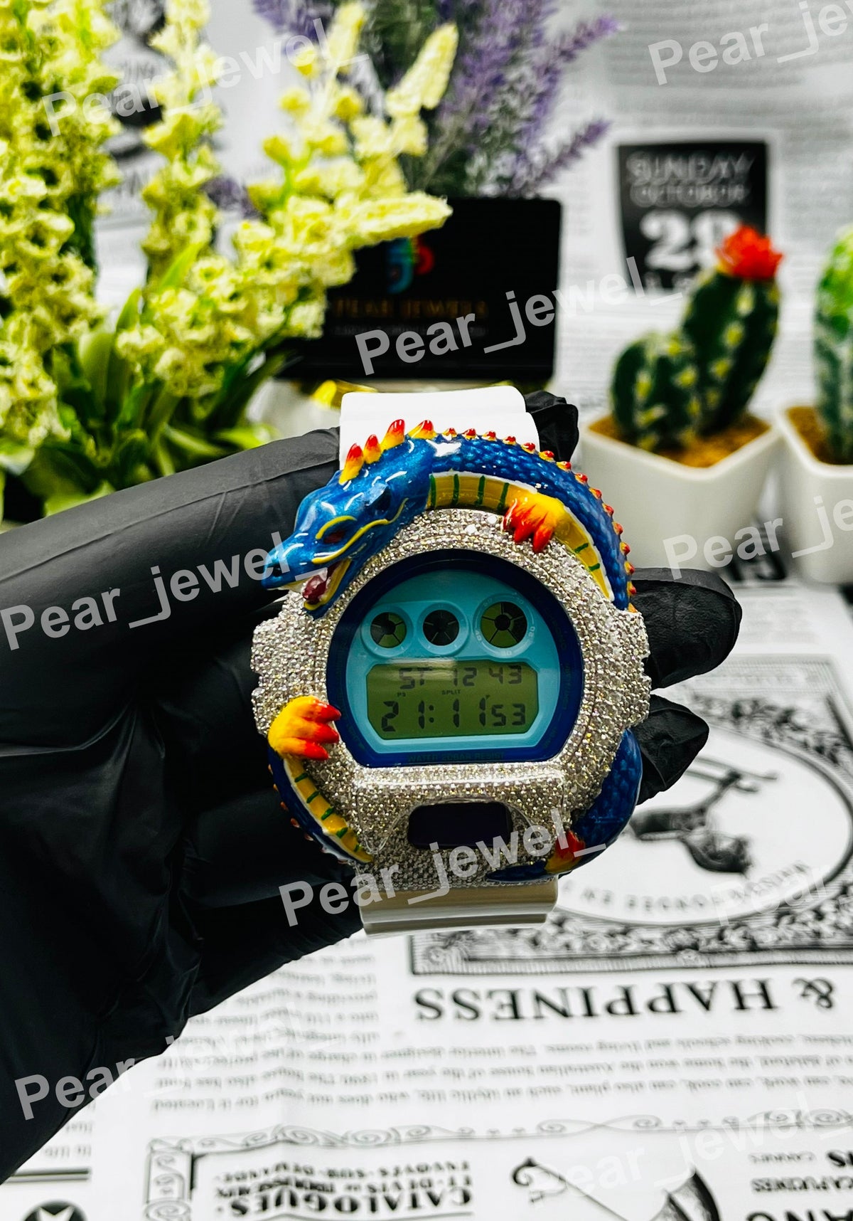 Iced Out Dragon Design Digital Moissanite Luxury HipHop Bling Wrist Watch Unisex