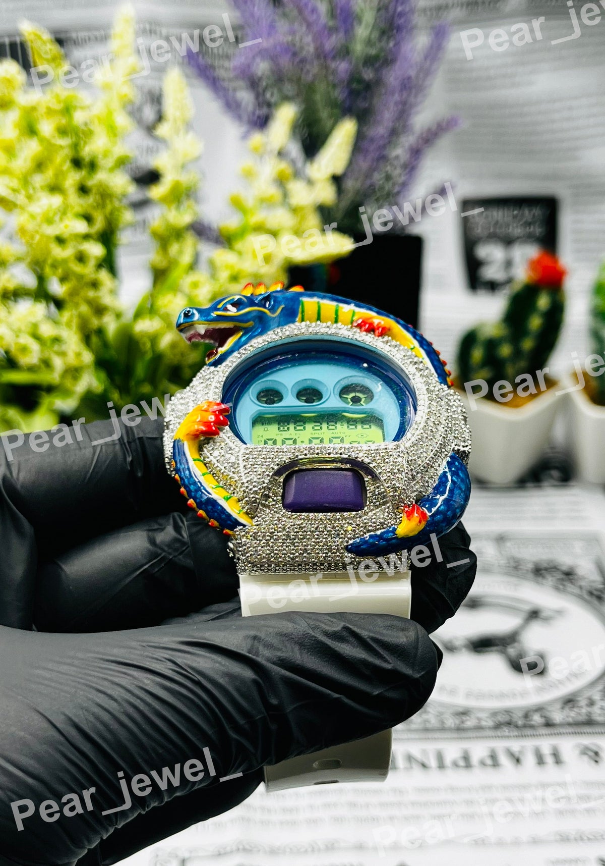 Iced Out Dragon Design Digital Moissanite Luxury HipHop Bling Wrist Watch Unisex