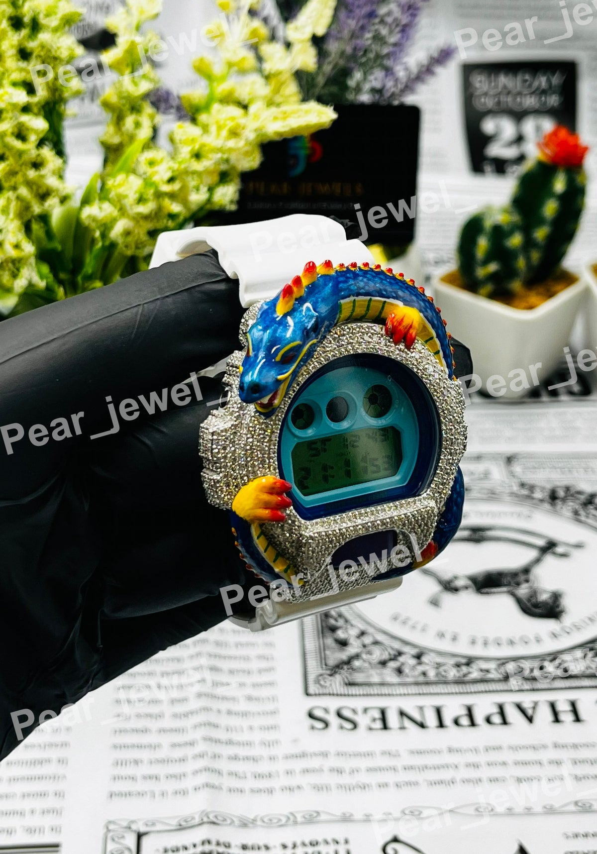 Iced Out Dragon Design Digital Moissanite Luxury HipHop Bling Wrist Watch Unisex