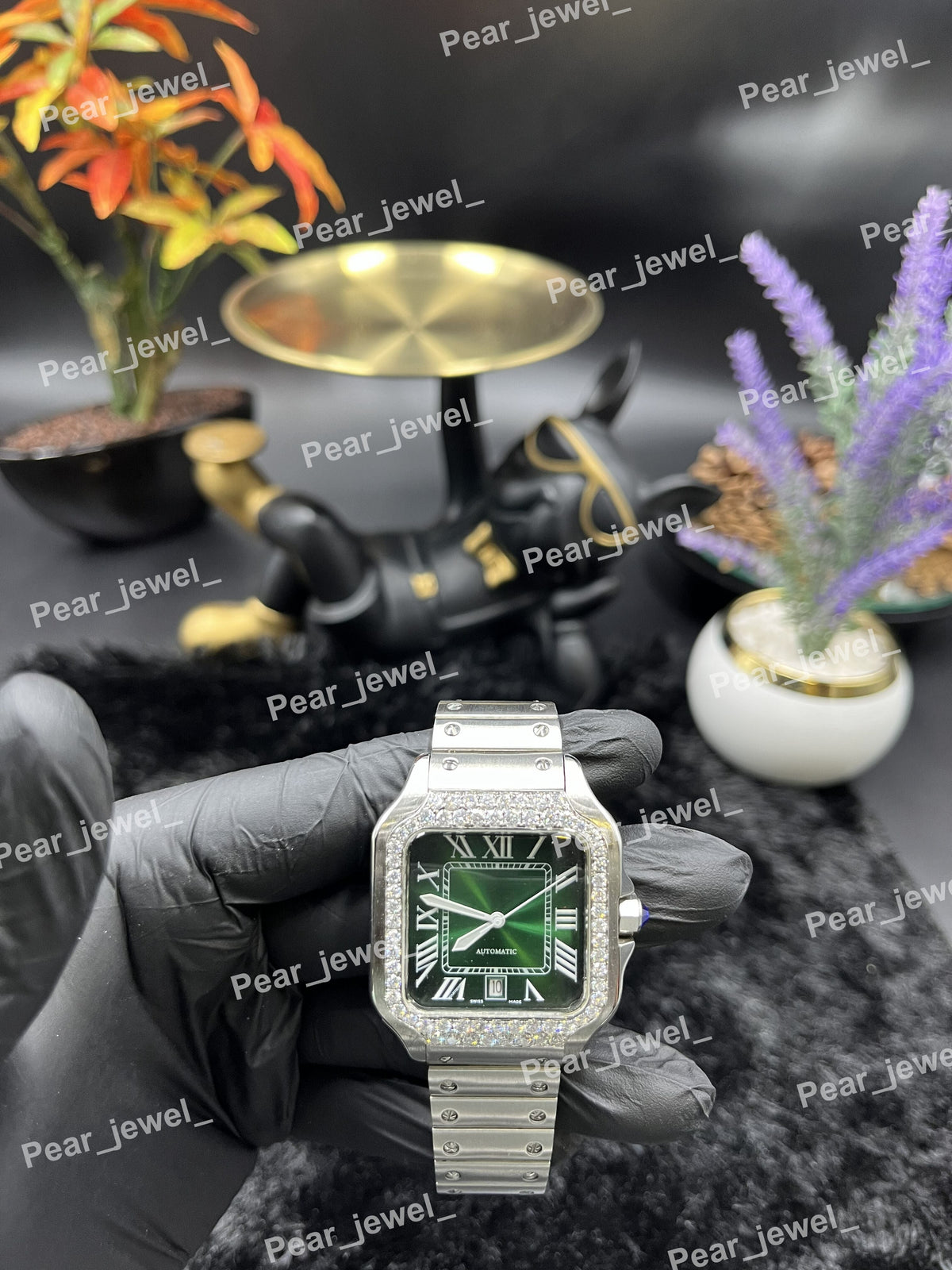 Iced Out Stainless Steel Green Dial VVS Moissanite Diamond Hip Hop Watch