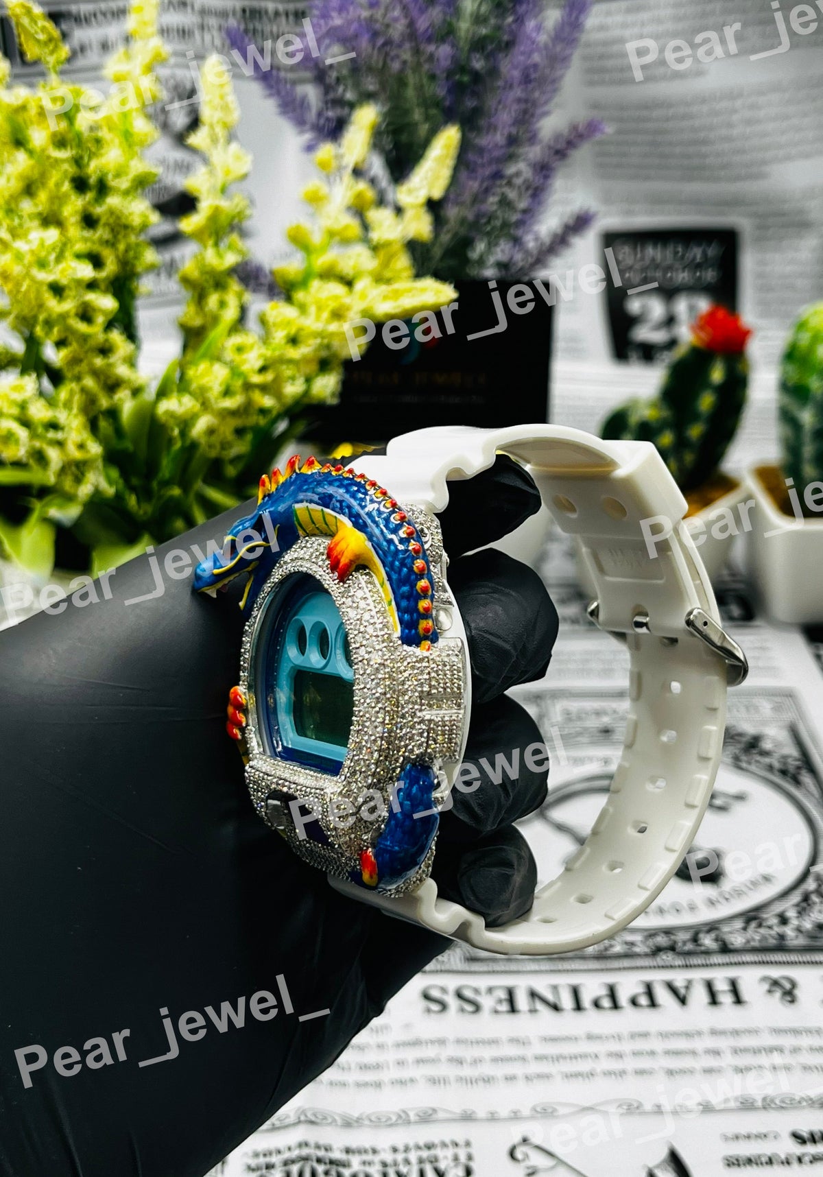 Iced Out Dragon Design Digital Moissanite Luxury HipHop Bling Wrist Watch Unisex