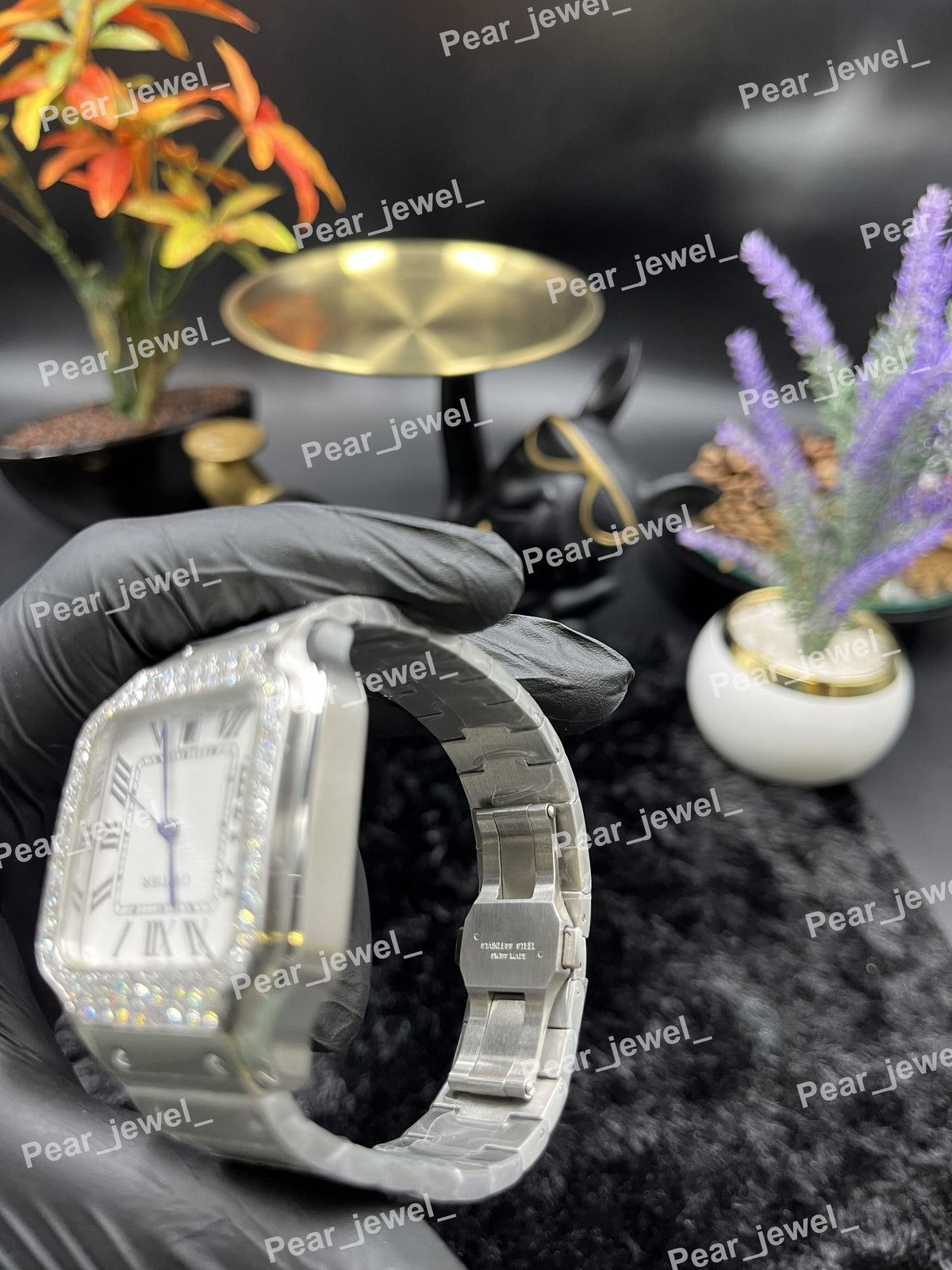 Iced Out Stainless Steel VVS Moissanite Diamond Watch White Roman Dial Watch