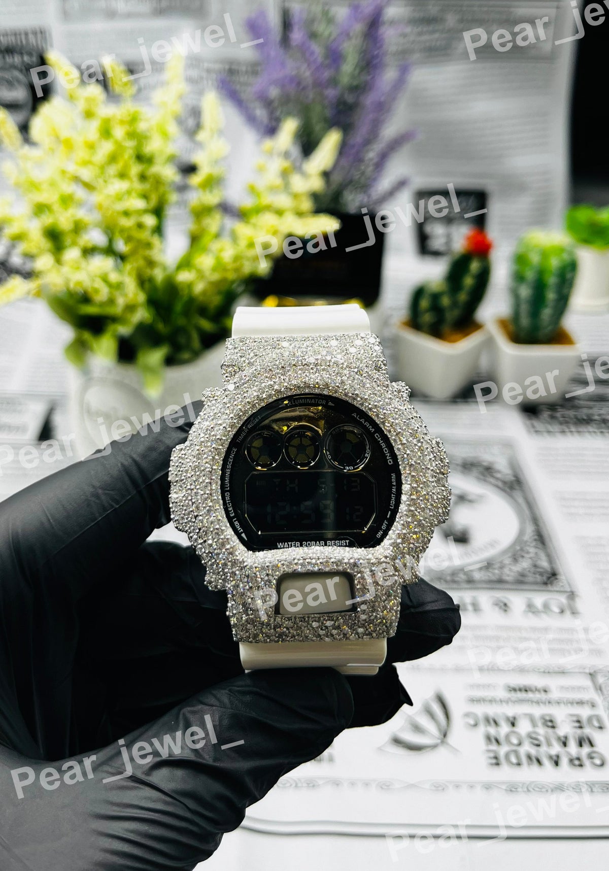 Bust Down VVS Moissanite Dial Rubber Band Iced Out HipHop Watch For Unisex
