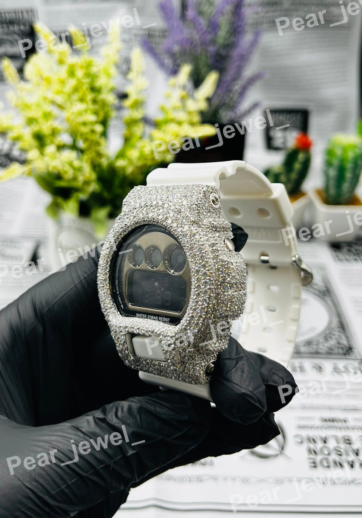 Bust Down VVS Moissanite Dial Rubber Band Iced Out HipHop Watch For Unisex