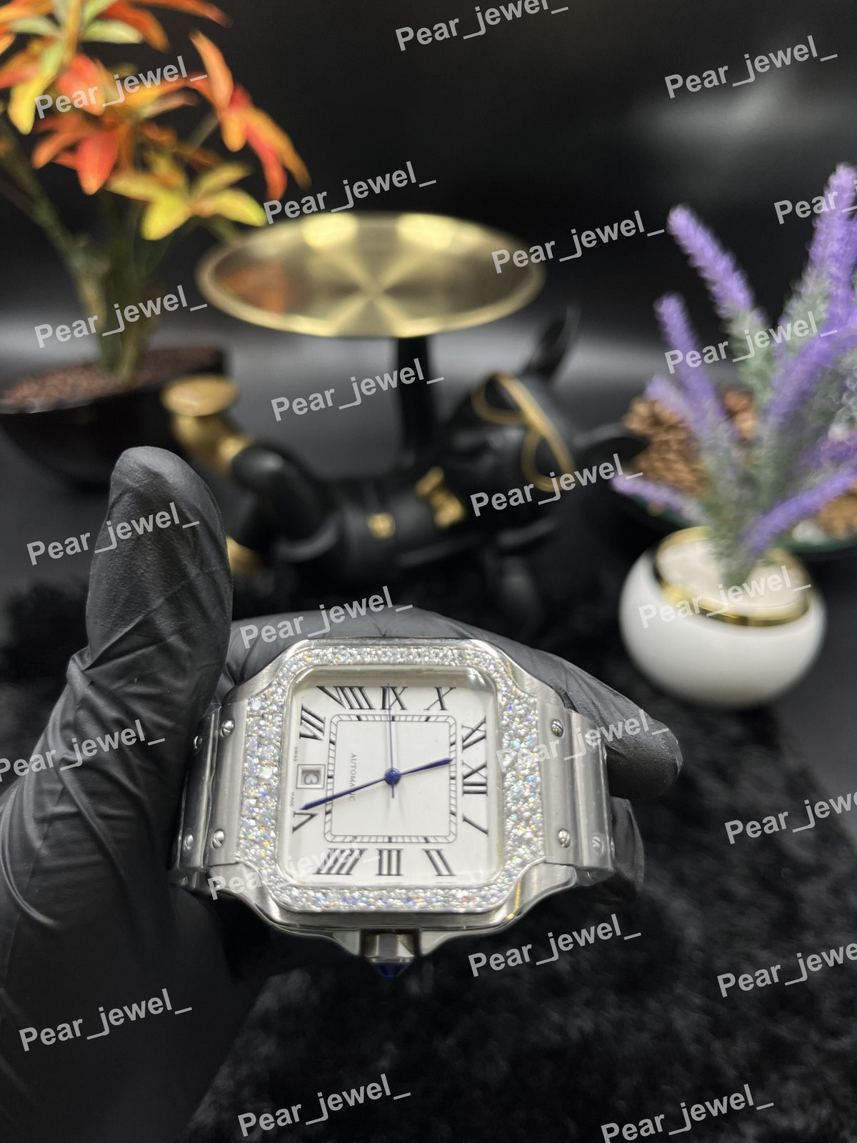Iced Out Stainless Steel VVS Moissanite Diamond Watch White Roman Dial Watch