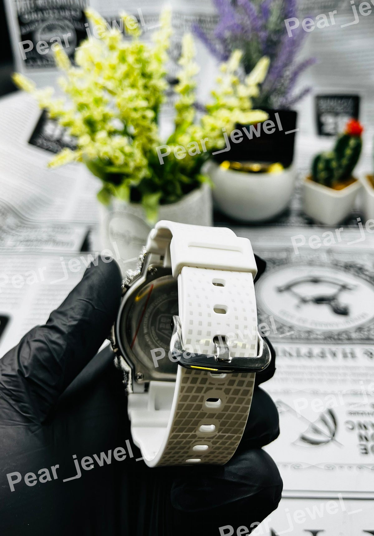 Bust Down VVS Moissanite Dial Rubber Band Iced Out HipHop Watch For Unisex