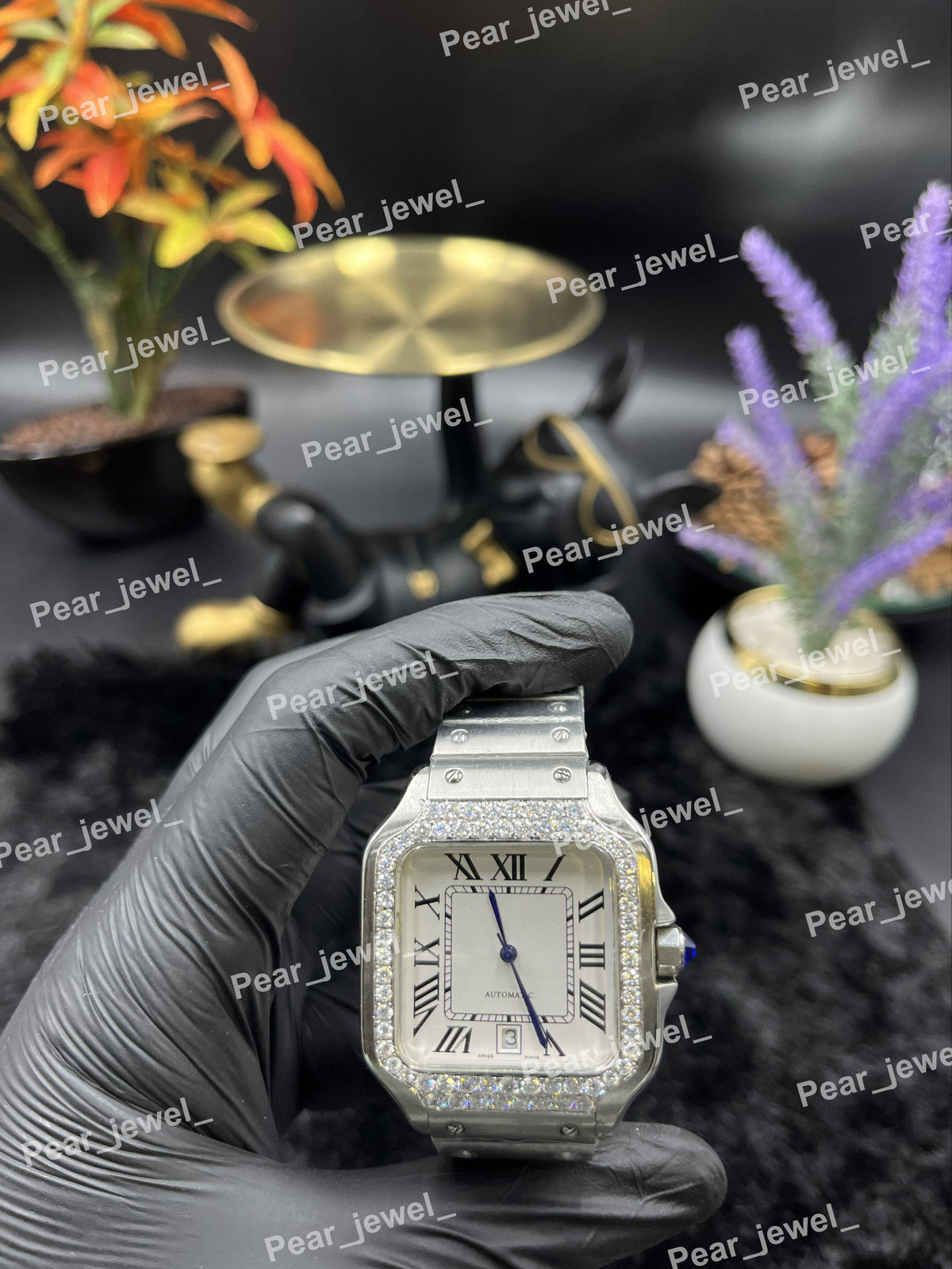 Iced Out Stainless Steel VVS Moissanite Diamond Watch White Roman Dial Watch