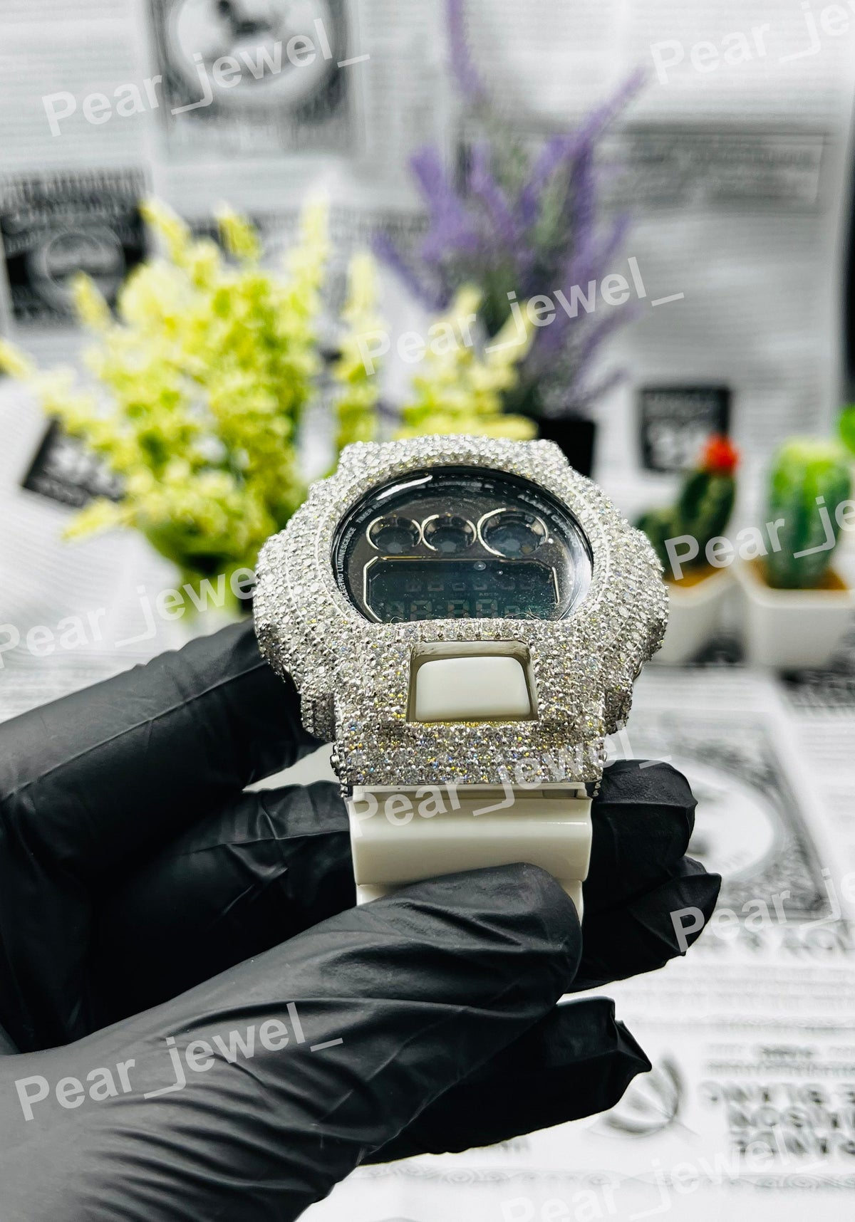 Bust Down VVS Moissanite Dial Rubber Band Iced Out HipHop Watch For Unisex