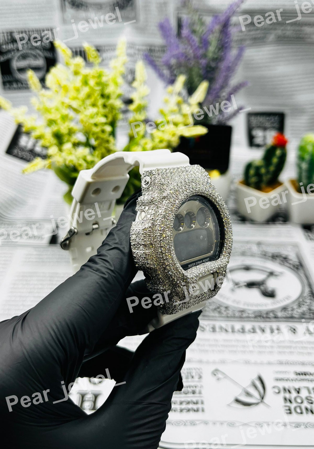 Bust Down VVS Moissanite Dial Rubber Band Iced Out HipHop Watch For Unisex