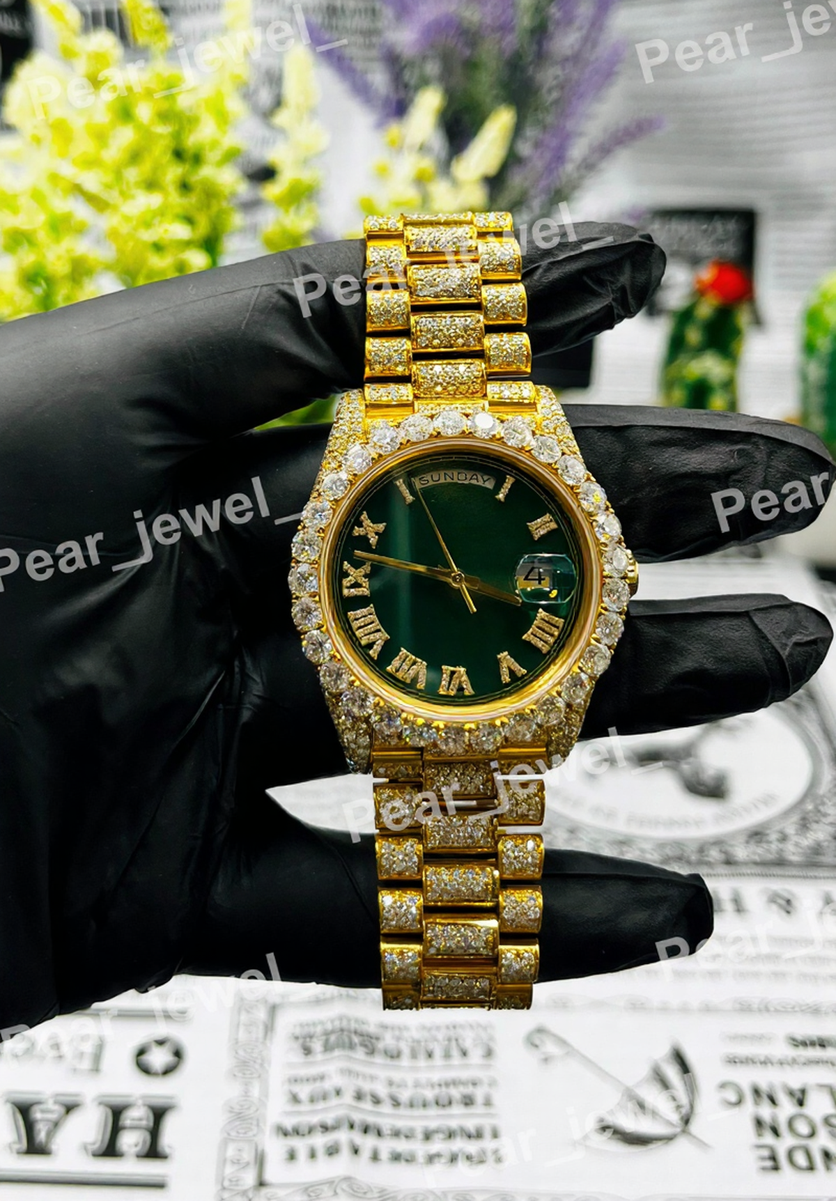 Iced Out Stainless Steel Moissanite Diamond Roman HipHop Watch