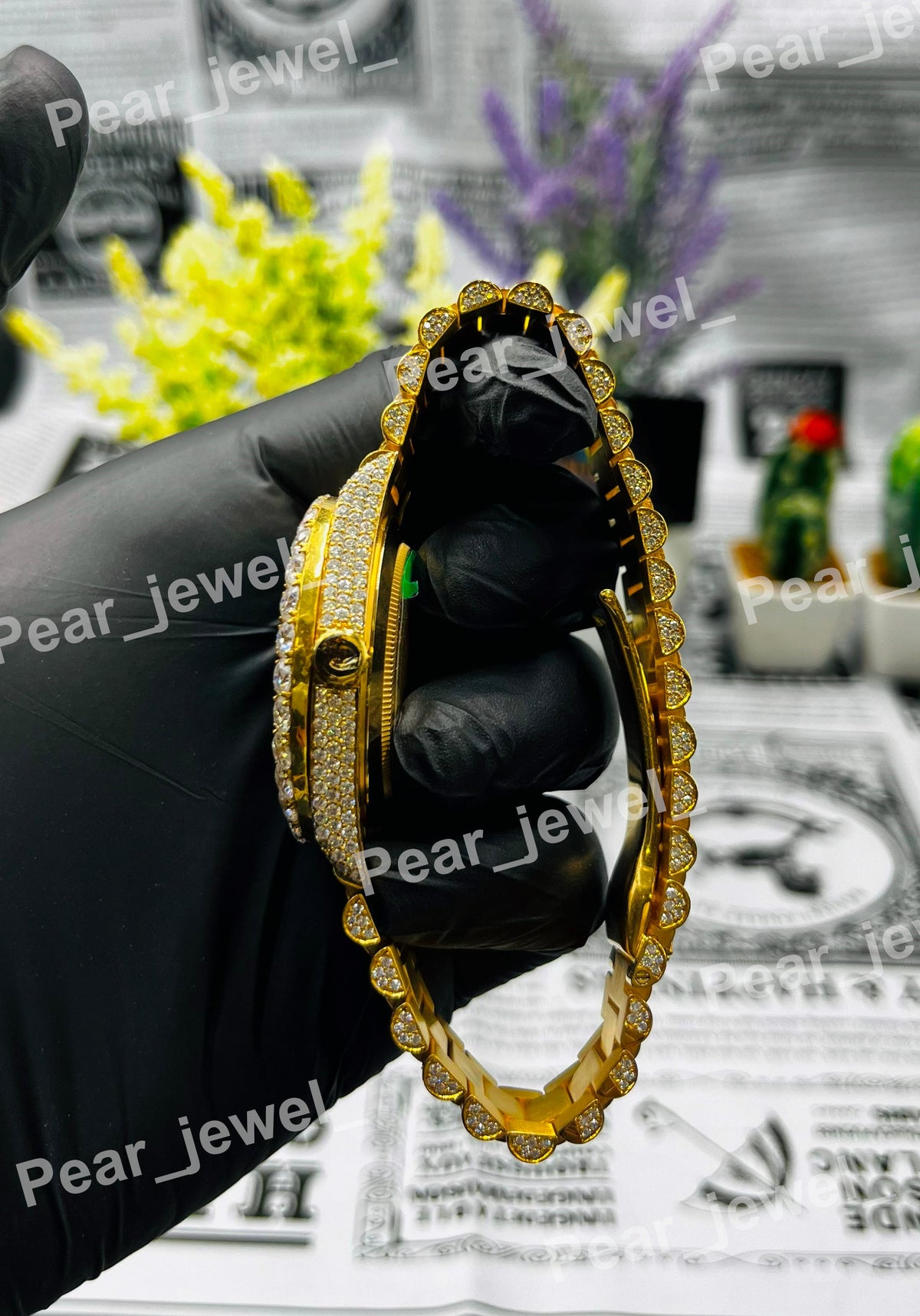 Iced Out Stainless Steel Moissanite Diamond Roman HipHop Watch