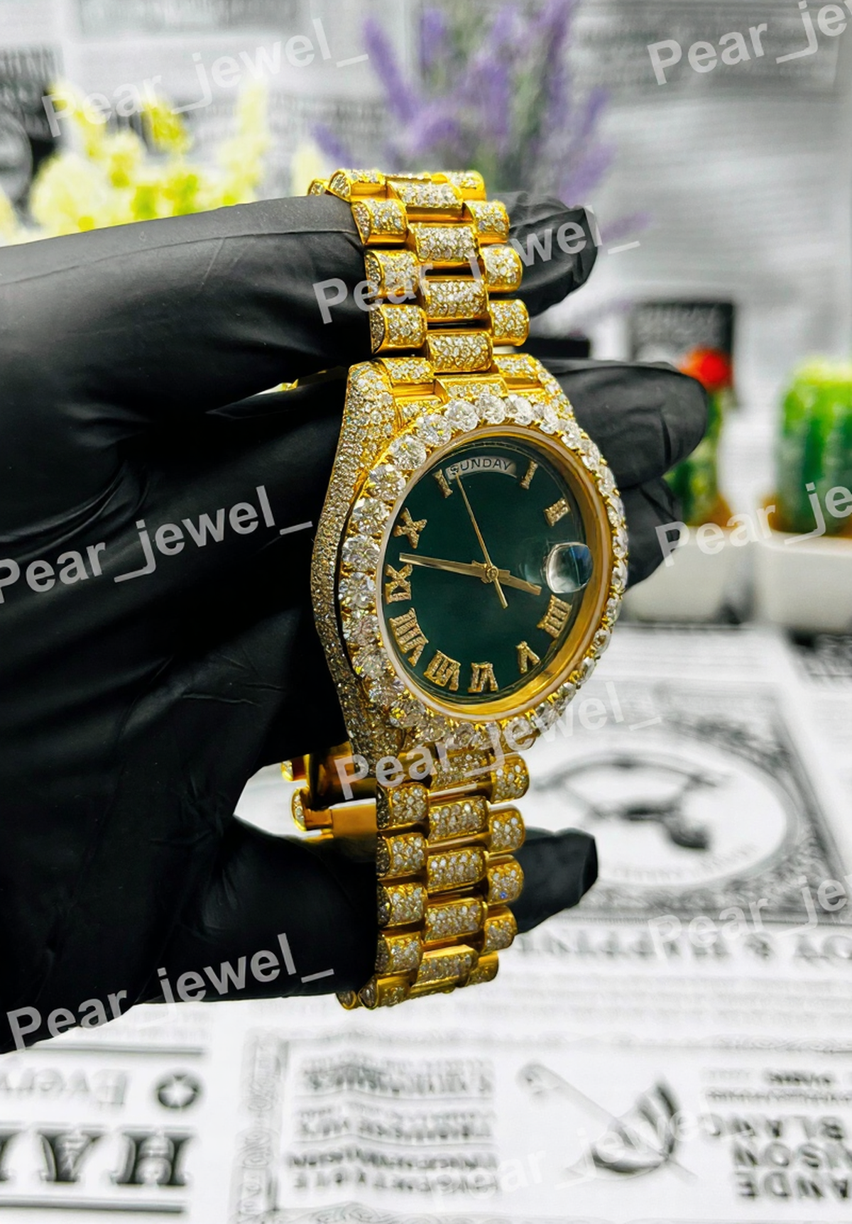 Iced Out Stainless Steel Moissanite Diamond Roman HipHop Watch