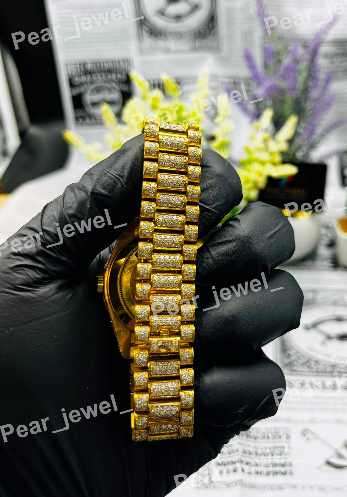 Iced Out Stainless Steel Moissanite Diamond Roman HipHop Watch