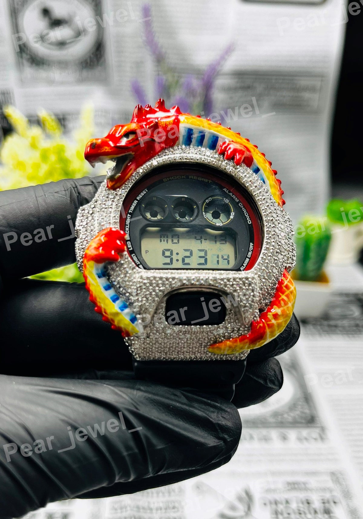 Iced Out Dragon Red Moissanite Diamond Style HipHop Bling Luxury Wristwatch Unisex Gift