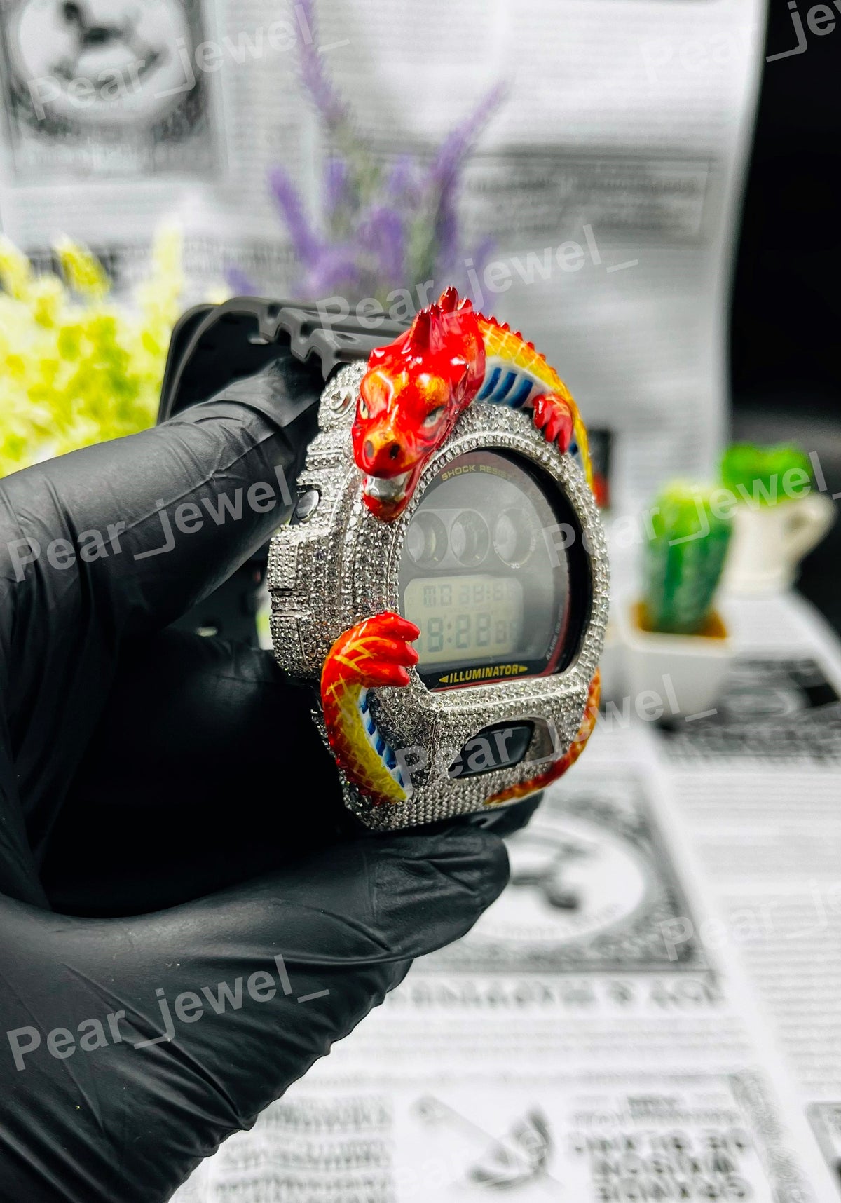 Iced Out Dragon Red Moissanite Diamond Style HipHop Bling Luxury Wristwatch Unisex Gift