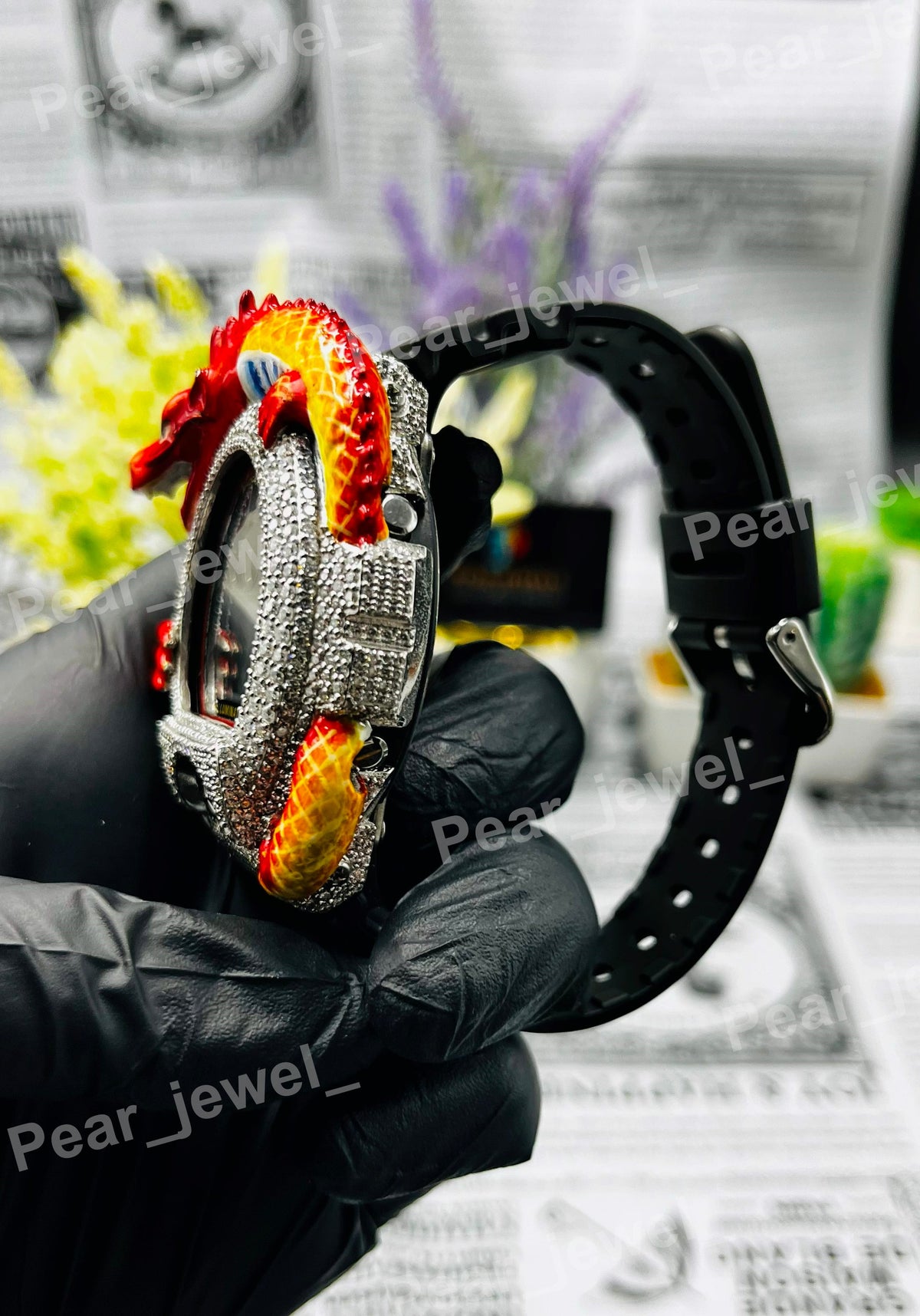 Iced Out Dragon Red Moissanite Diamond Style HipHop Bling Luxury Wristwatch Unisex Gift