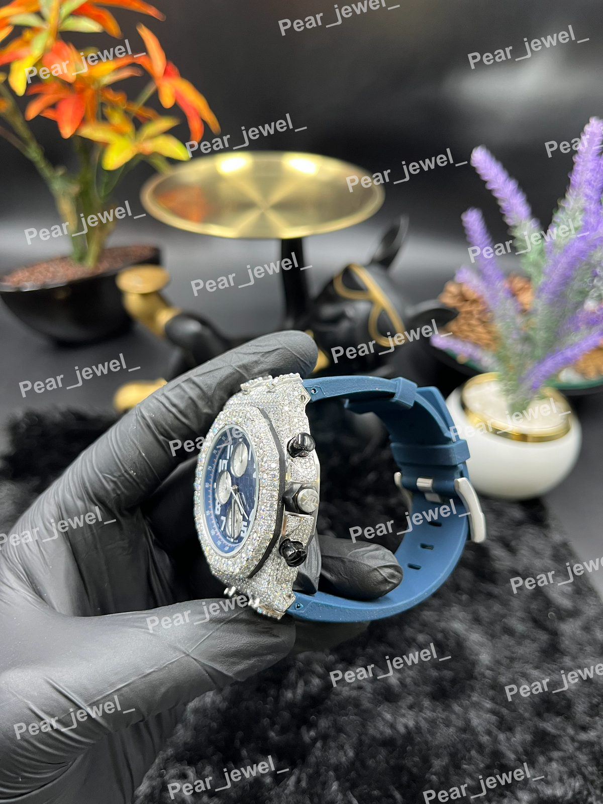 Iced Out Stainless Steel Choronogrph With Blue Dial Bezel VVS Moissanite Watch