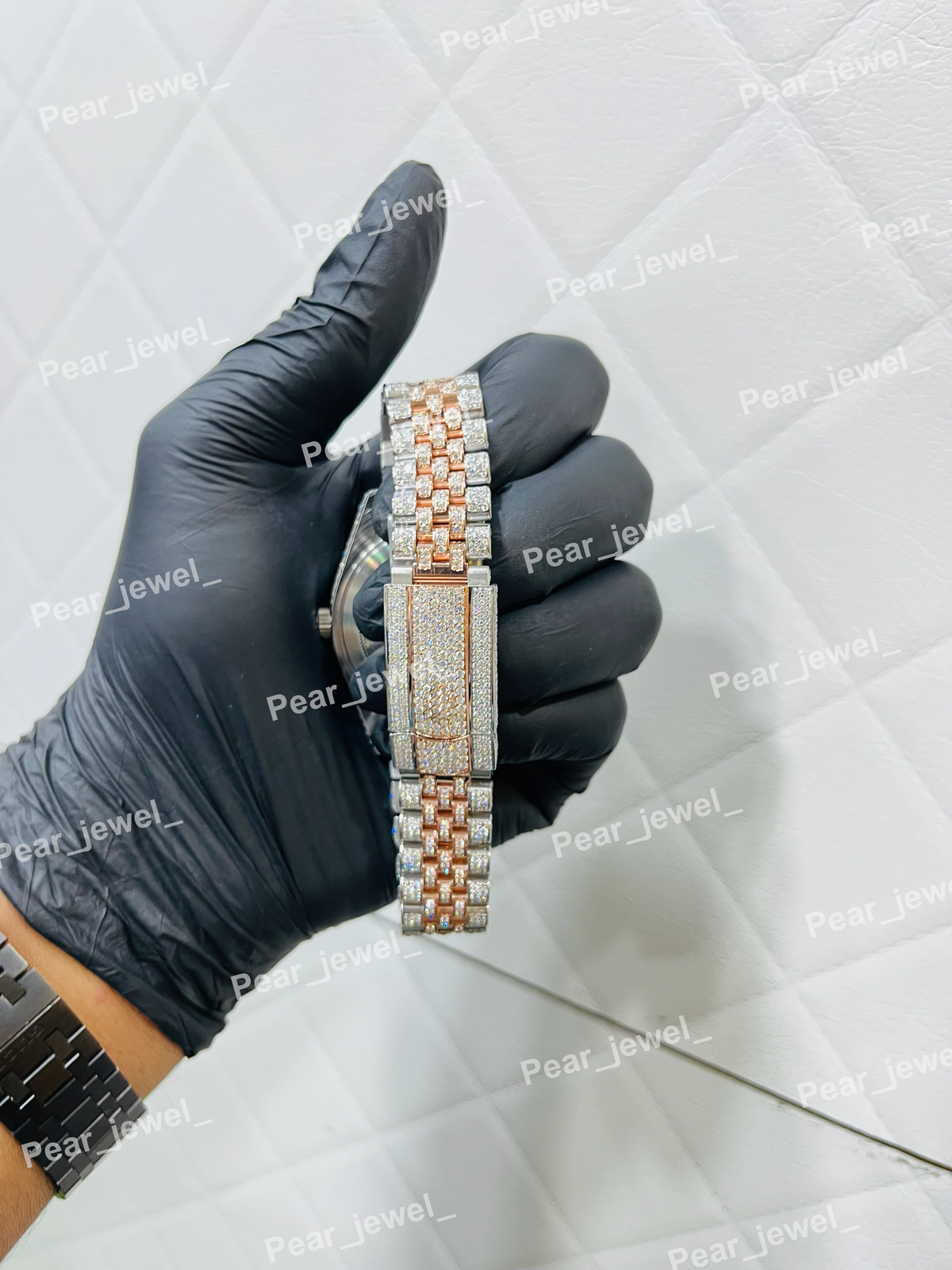Iced Out Stainless Steel Moissanite Diamond Watch With Brown Dial