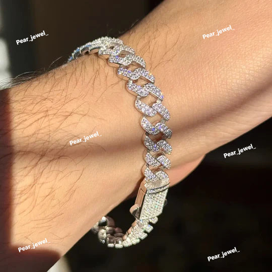 Iced Out 925 Silver Cuban Link VVS Round Cut Moissanite Diamond Bracelet