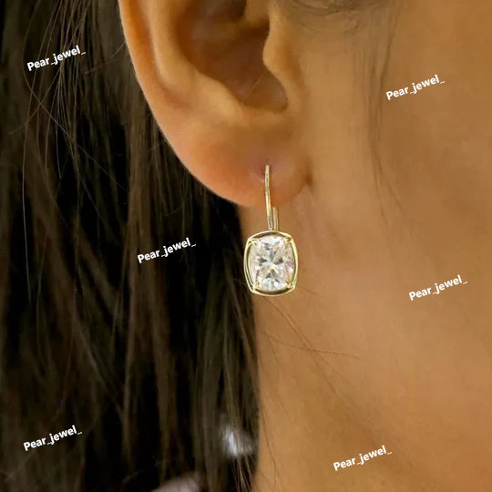 Elongated Cushion Moissanite Earrings with Lever Back Design