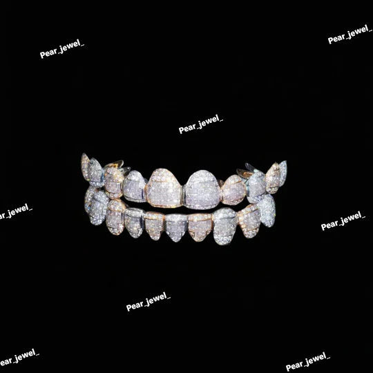 Iced Out Grillz Set Silver Moissanite Diamond Custom HipHop Teeth 925 Silver
