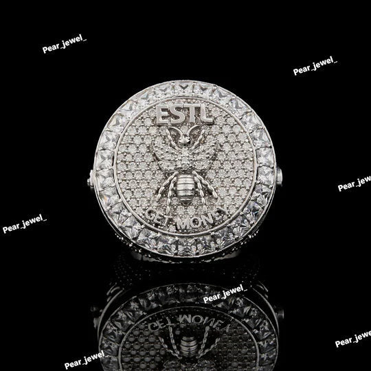 Iced Out VVS Moissanite Diamond look Round Look With Silver Luxury HipHop Ring