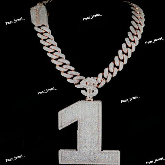 Iced Out 925 Silver VVS Moissanite Custome Dollar Sign Cuban Chain Pendant