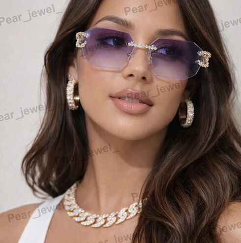 Iced Out Moissanite Diamond Rimless Gradiant Sunglasses HipHop Eyewear